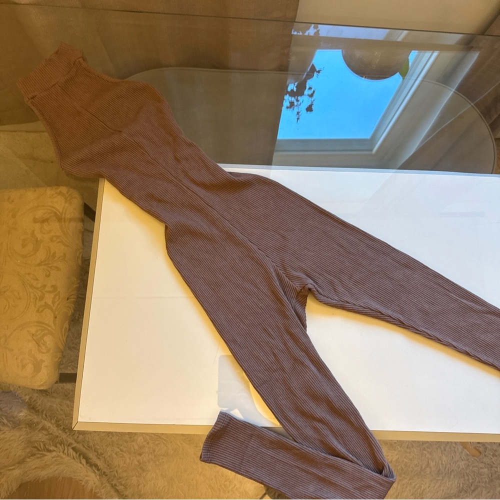 JLUXLABEL BROWN ribbed high neck jumpsuit - Picture 3 of 3